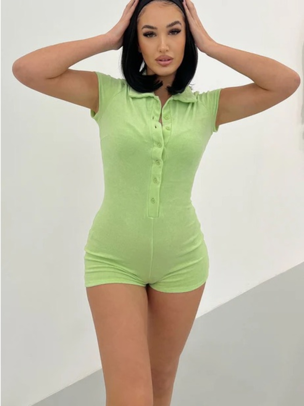 Fashion Nova Taylor Terry Cloth Lime Romper- NWT